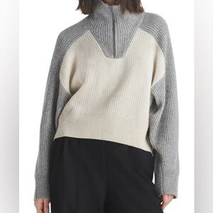 RAG & BONE
Pierce Colorblock Rib Cashmere Boxy Fit Knit Half Zip Sweater Gray XS